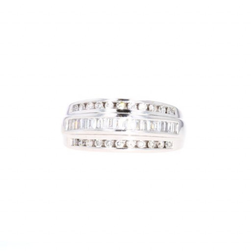 Cartier Inspired Multi Row Baguette & Round Brilliant Cut Channel Set Diamond Ring in 10K White Gold