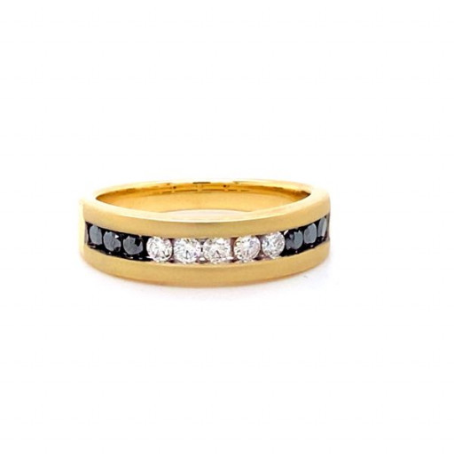 Prada Inspired Black & White Channel Set Diamond  Ring in 10K Yellow Gold
