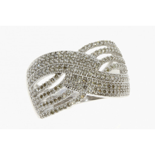 Cartier Inspired Multi Row Angular Diamond Ring in 10K White Gold