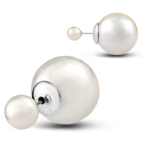 Mikimoto Inspired Double Freshwater Cultured Pearl Stud Earrings in Italian Sterling Silver