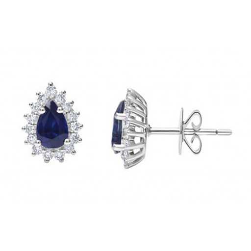 Tiffany Inspired Simulated Blue Sapphire & White Topaz Halo Earrings in Italian Sterling Silver