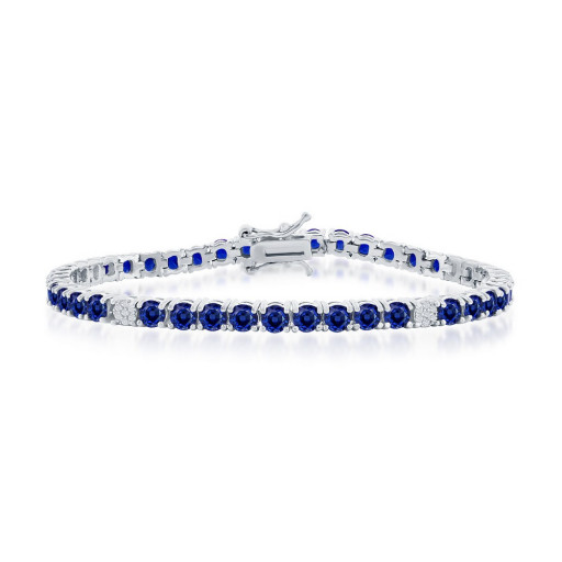 Cartier Inspired Blue Sapphire Bracelet in Italian Sterling Silver