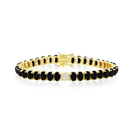 Cartier Inspired Onyx Bracelet in Yellow Gold Plated Italian Sterling Silver