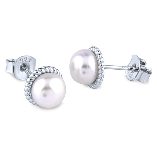 Mikimoto Inspired Freshwater Cultured Pearl Stud Earrings in Italian Sterling Silver