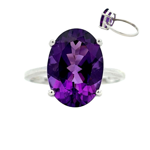 Charles Winston Inspired Oval Amethyst Solitaire Ring in 14K White Gold