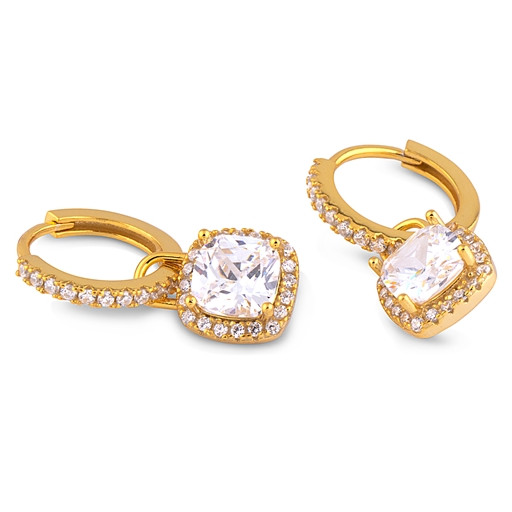 Rolex Inspired Drop Earrings with White Topaz & Swarovski Cubic Zirconia in Yellow Gold Plated Italian Sterling Silver