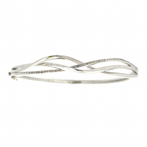 Tiffany Inspired Diamond Wave Bangle in Italian Sterling Silver