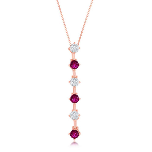 Harry Winston Inspired Ruby & White Topaz Drop Pendant in Rose Gold Plated Italian Sterling Silver