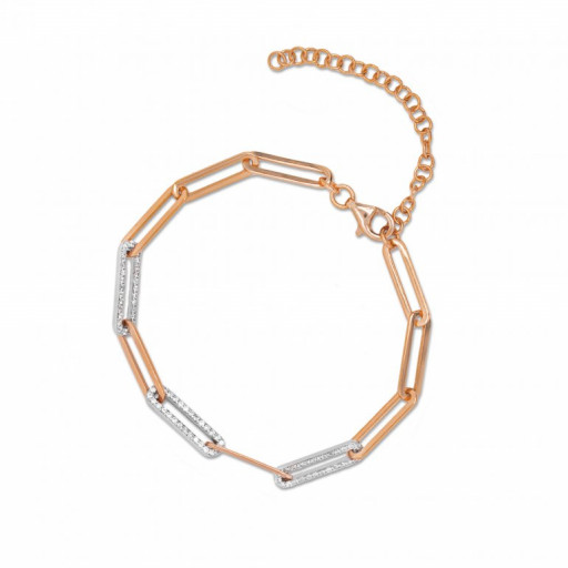 Paperclip & White Topaz Extendable Bracelet in Rose Gold Plated Italian Sterling Silver