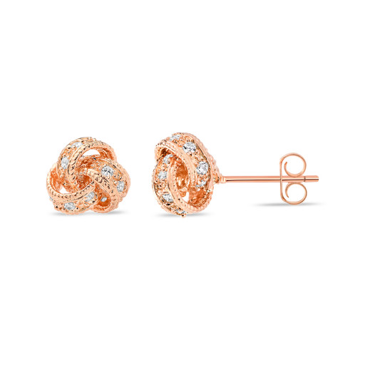 Tiffany Inspired Love Knot Stud Earrings in Rose Gold Plated Italian Sterling Silver