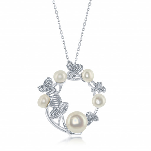 Mikimoto Inspired Freshwater Pearl & Butterfly Circle of Love Pendant in Italian Sterling Silver
