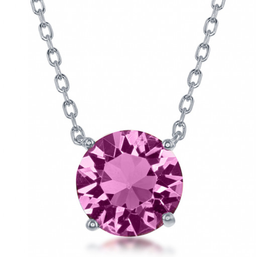 Round Brilliant Cut Pink Kunzite Pendant With Chain