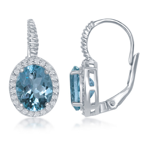 Tiffany Inspired Blue & White Topaz Halo Earrings