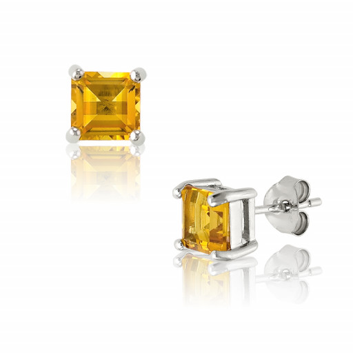 Princess Cut Citrine Stud Earrings in Italian Sterling silver