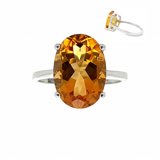 Charles Winston Inspired Oval Citrine Solitaire Ring in 14K White Gold