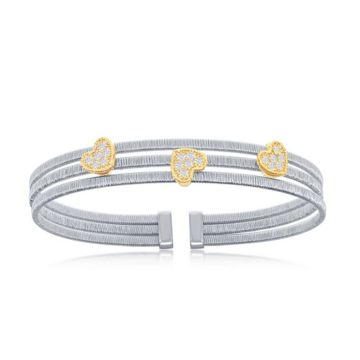 Rolex Inspired Past, Present & Future Bangle With Yellow Gold Hearts