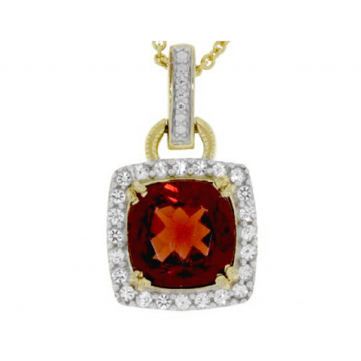 Cartier Style Garnet & White Sapphire Pendant With Chain in 14K Yellow Gold Plated Sterling Silver 3.00 ct TW