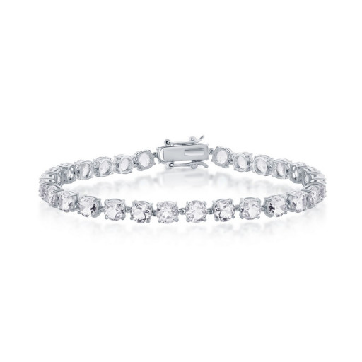 Tiffany Inspired Round Brilliant Cut White Topaz Tennis Bracelet