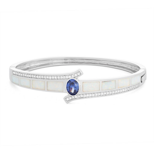 Rolex Inspired Tanzanite & Opal Inlay Bangle in Italian Sterling Silver
