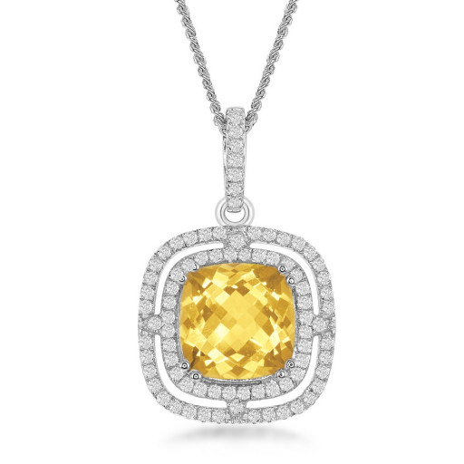 Harry Winston Inspired Cushion Cut Citrine Double Halo Pendant in Italian Sterling Silver
