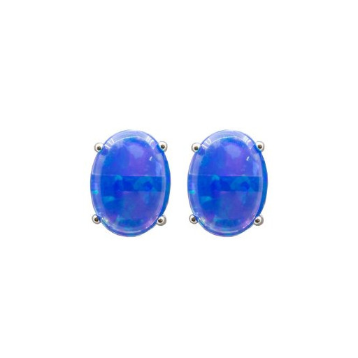 Cabochon Cut Oval Blue Opal Stud Earrings