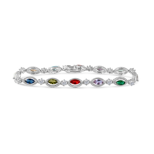 Marquise Cut Rainbow Gemstone Bracelet in Italian Sterling Silver