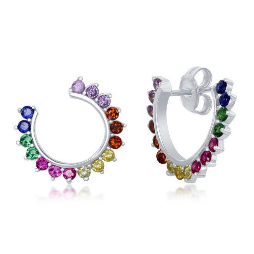Rainbow Circle of Love Earrings in Italian Sterling Silver