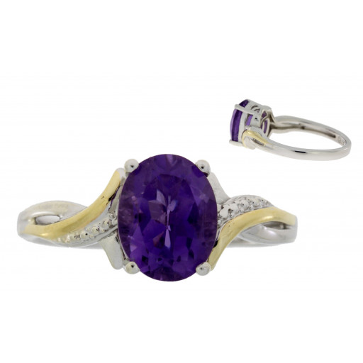 Tiffany Inspired Oval Amethyst Ring in 14K Yellow & White Gold