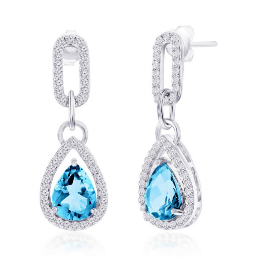 Tiffany Inspired Pear Shape Blue & White Topaz Drop Earrings