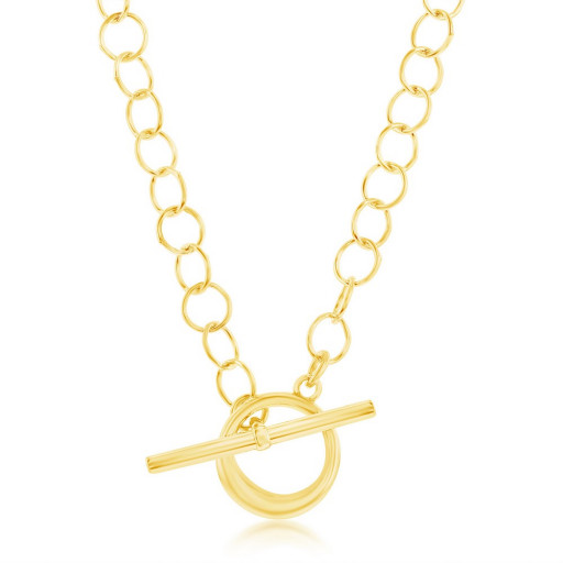Rolex Inspired Cable Link Necklace With Toggle Clasp in Yellow Gold Plated Italian Sterling Silver
