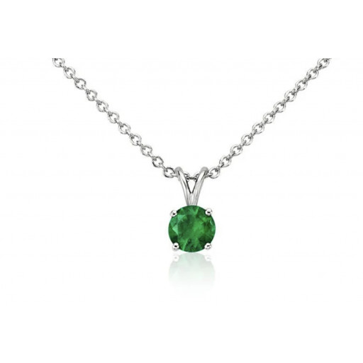 Round Brilliant Cut Emerald Solitaire Pendant