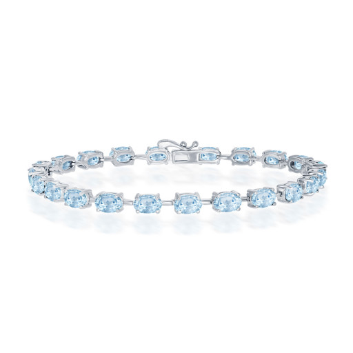 Tiffany Inspired Oval Cut Sky Blue Topaz Tennis Bracelet