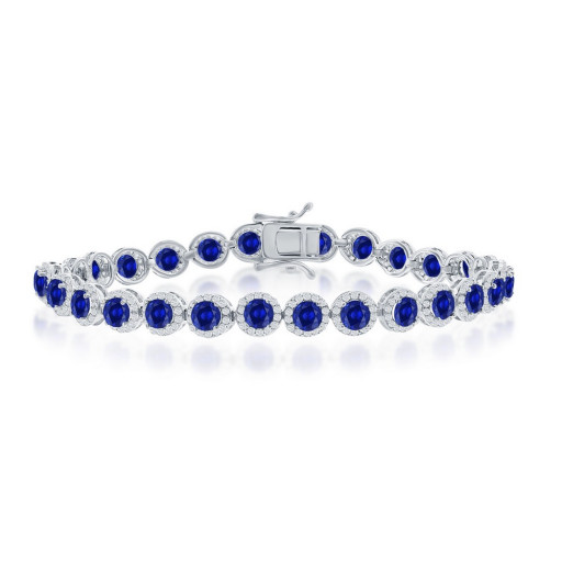 Cartier Inspired Round Brilliant Cut Blue Halo Bracelet