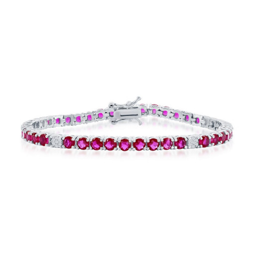 Cartier Inspired Round Brilliant Cut Ruby Bracelet in Italian Sterling Silver