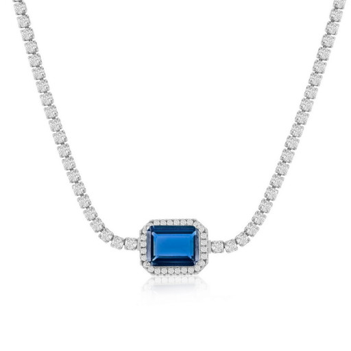 Tiffany Inspired Ascher Cut Blue Sapphire & White Topaz Choker Necklace