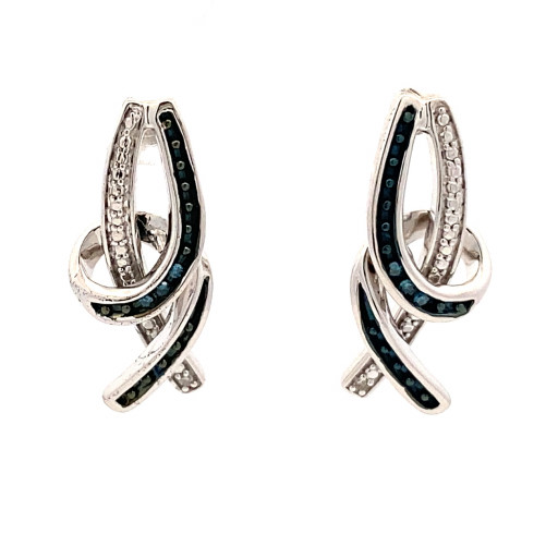 Abstract Inspired Blue & White Diamond Earrings