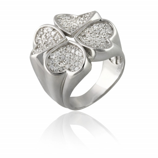 Van Cleef Inspired Floral Ring With White Topaz & Swarovski Cubic Zirconia in Italian Sterling Silver