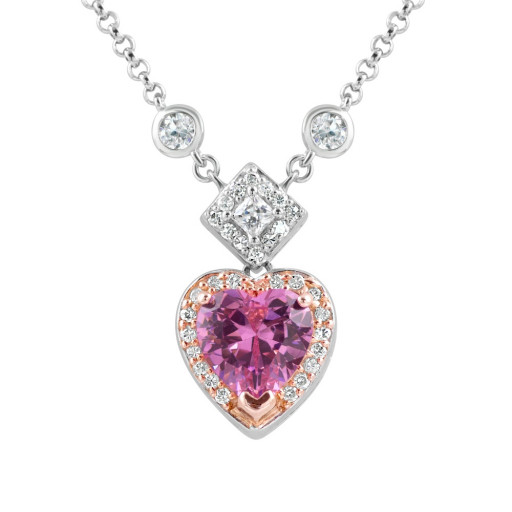 Cartier Inspired Swarovski Heart Pink Topaz Necklace in Italian Sterling Silver