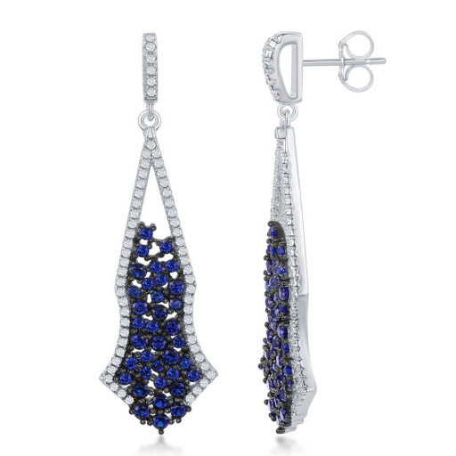 Prada Inspired Simulated Blue Sapphire in Black Rhodium Drop Earrings in Italian Sterling Silver
