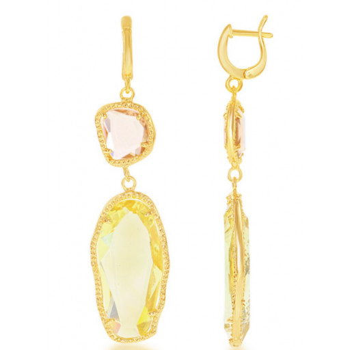 Harry Winston Inspired Abstract Cut Citrine Drop Earrings in Yellow Gold & Italian Sterling Silver