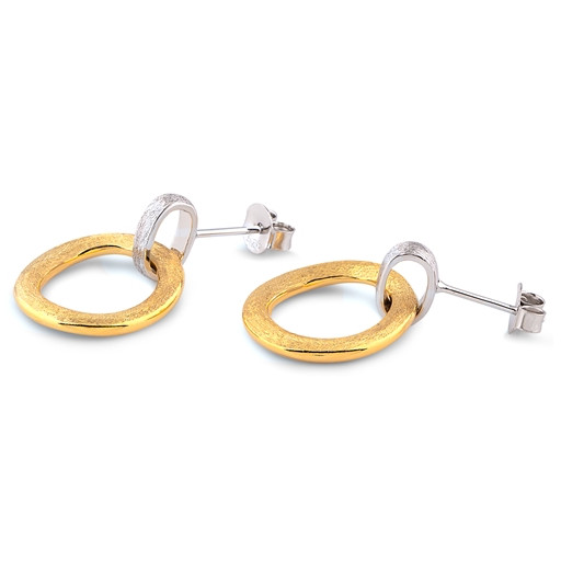Rolex Inspired Matte Circle of Love Two Drop Earrings in Yellow Gold & Italian Sterling Silver