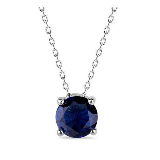 Round Brilliant Cut Blue Sapphire Pendant With Chain