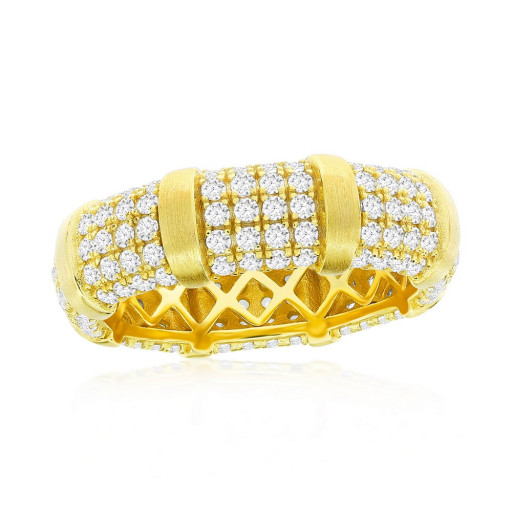 Harry Winston Inspired Round Brilliant Cut White Topaz Eternity Band in Yellow Gold Plated Italian Sterling Silver