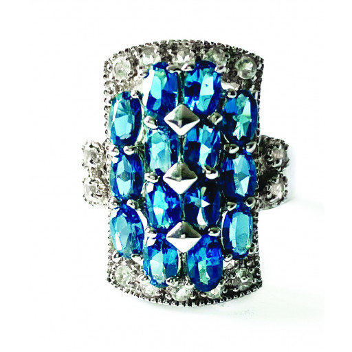 Harry Winston Inspired London Blue Topaz With White Topaz Halo Ring
