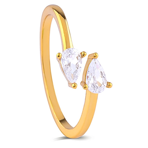 Adjustable Pear Shape Swarovski Cubic Zirconia Ring in Yellow Gold Plated Italian Sterling Silver