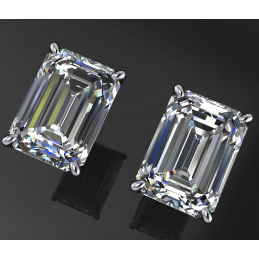Emerald Cut Diamond Studs in 14K White Gold