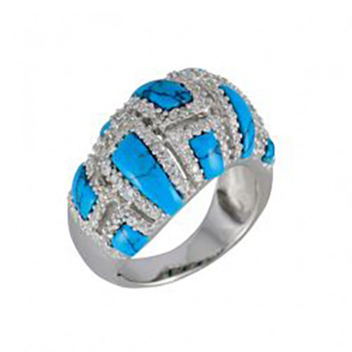 Turquoise &  White Topaz Ring in Italian Sterling Silver