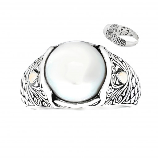 Harry Winston Inspired Freshwater Cultured Pearl Ring in 18K Yellow Gold & Italian Sterling Silver