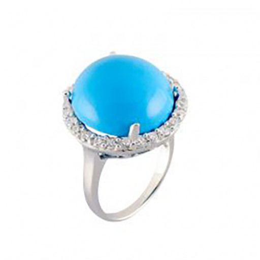 Domed Turquoise & White Topaz Halo Ring in Italian Sterling Silver