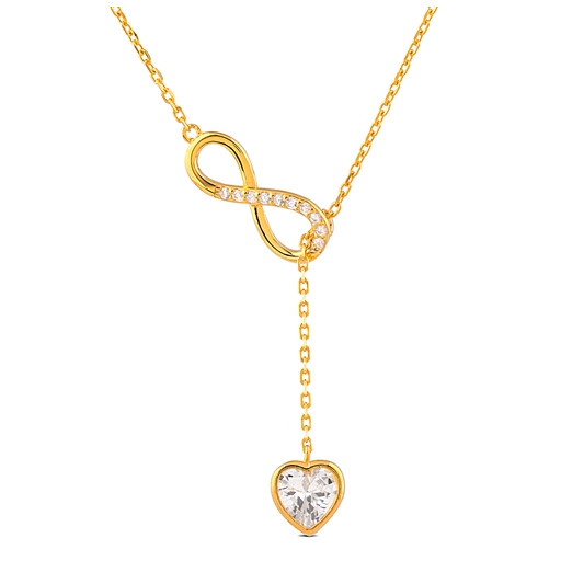 Tiffany Inspired Infinity & Heart Lariat Necklace in Yellow Gold Plated Italian Sterling Silver